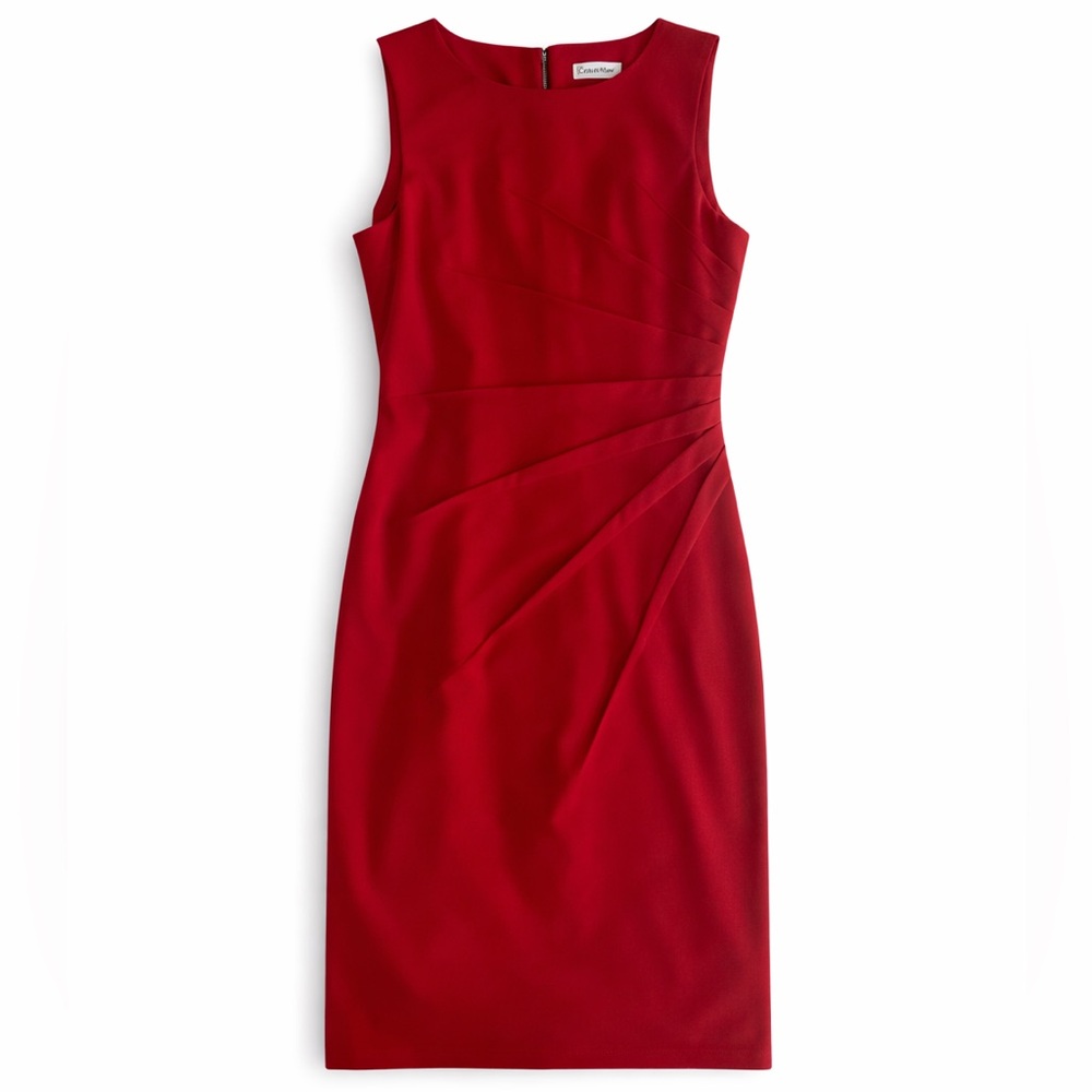 Calvin Klein Red Sheeth Midi Dress Office Chic Statement Interview